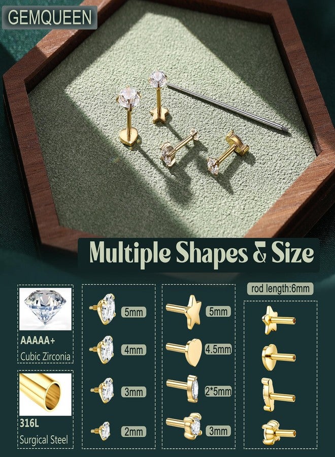 GEMQUEEN أقراط GEMQUEEN ذات ظهر مسطح، مضادة للحساسية - أقراط من الفولاذ المقاوم للصدأ مطلية بالذهب عيار 14، مقاس 18، مناسبة لثقب الغضروف، الحلزون، الزنمة، الصدفة، ميدوسا، مجوهرات ثقب صغيرة للشفة والأنف، مناسبة للنساء والرجال، قابلة للعكس - Image 2